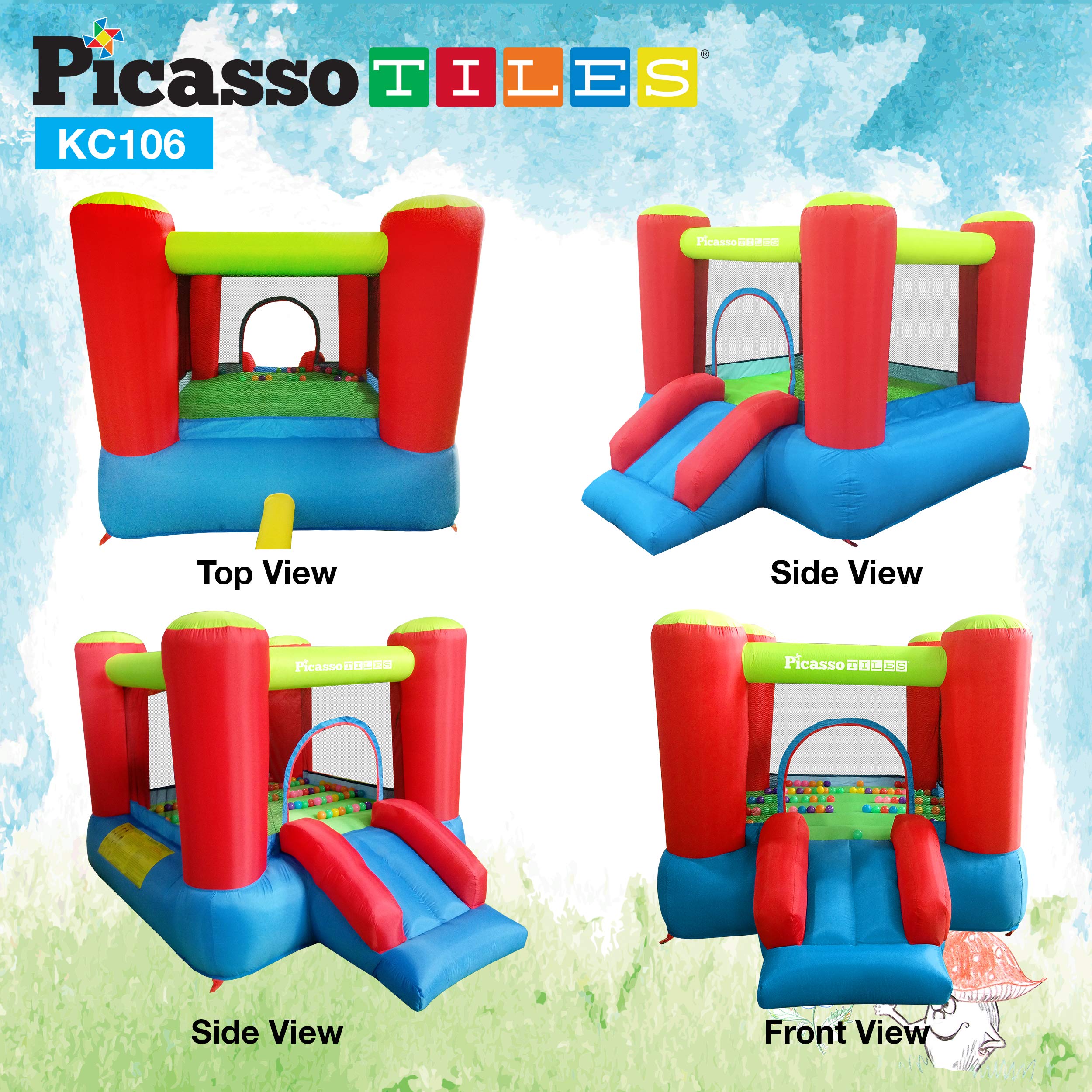 PicassoTiles KC106 385W ETL-certified blower keeps inflation steady.