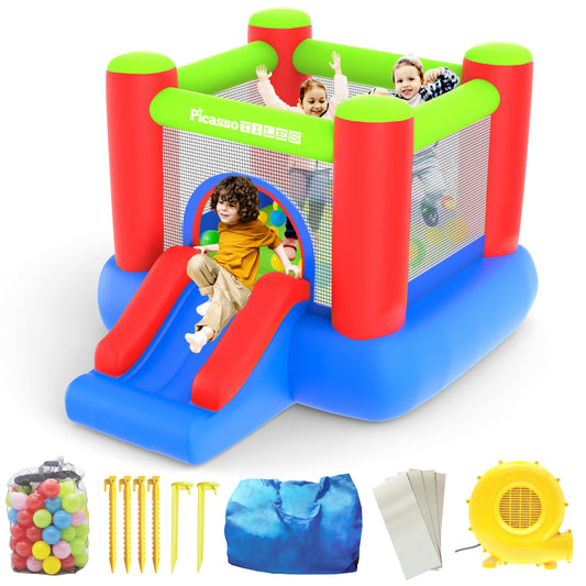 PicassoTiles KC106 inflatable bouncer with a spacious 8x7 ft jumping area for group fun.