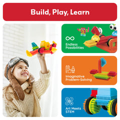 PicassoTiles kids building at table shows collaborative play and fine motor practice.