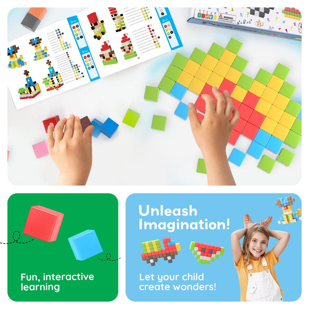 Kids build with PicassoTiles to improve fine motor skills and collaboration.