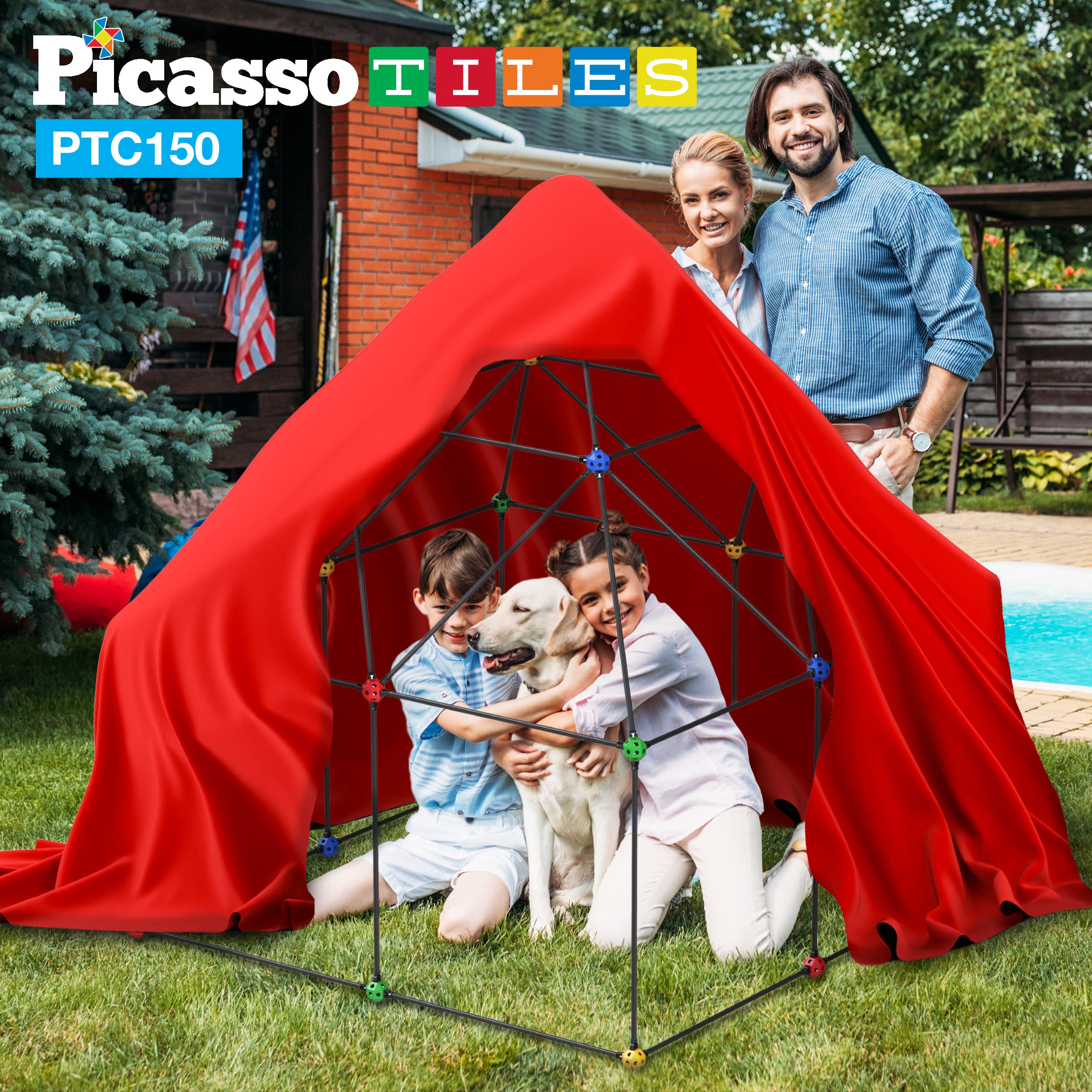 PicassoTiles connector spheres highlight durable joints enabling varied, sturdy designs.