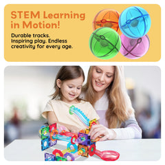 PicassoTiles kids playing together to build and race marble runs