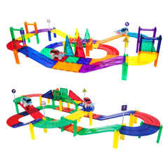 PicassoTiles LED light-up cars illuminate race play to enhance focus and imagination.