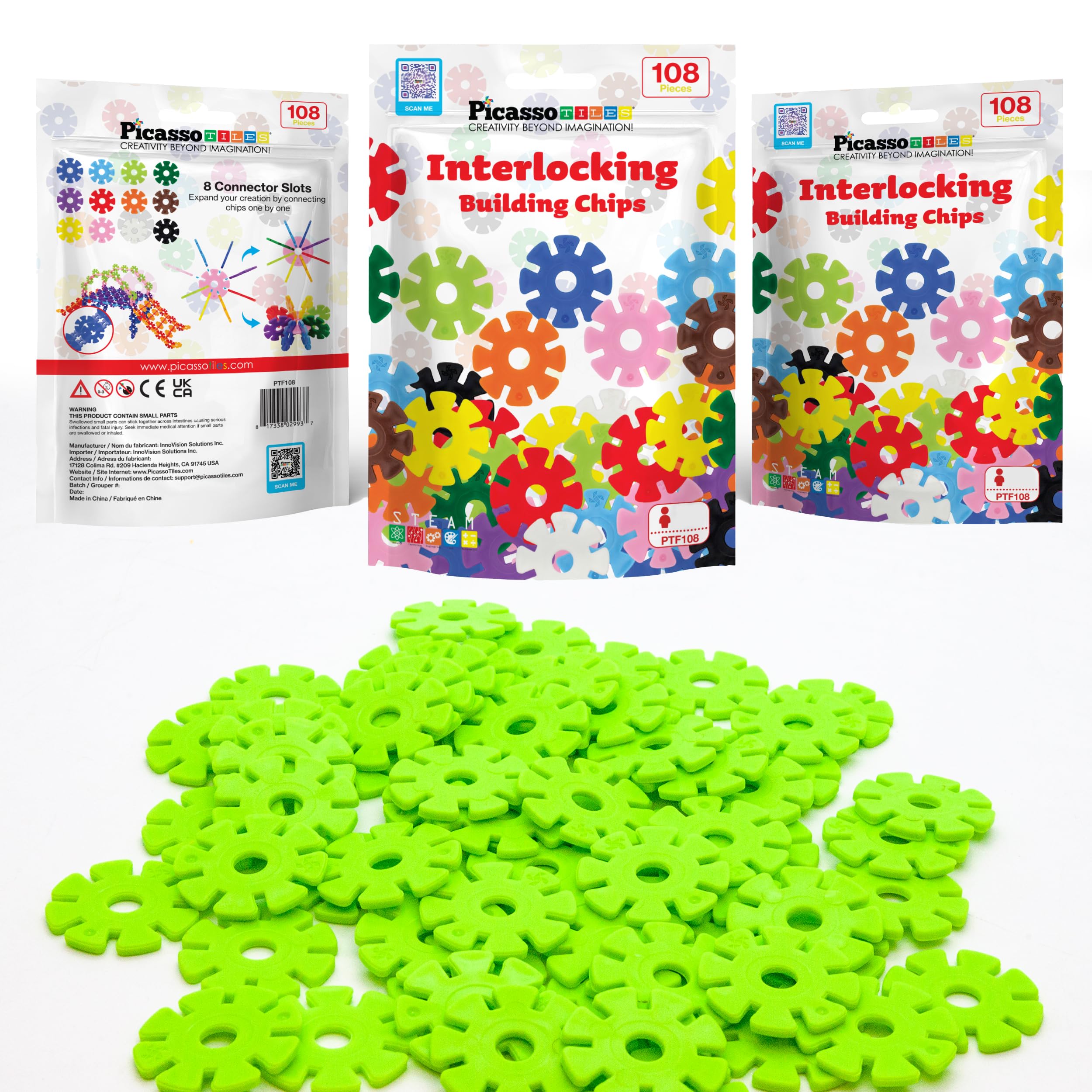 Close-up of PicassoTiles light green discs highlighting color and interlocking design.
