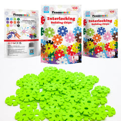 Close-up of PicassoTiles light green discs highlighting color and interlocking design.