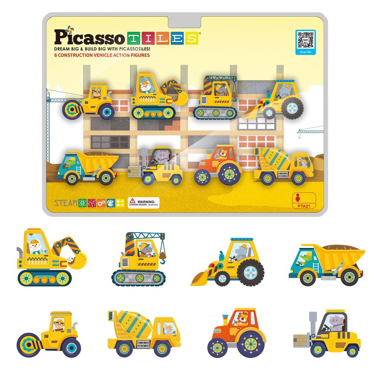 PicassoTiles magnetic action figures featuring eight zoo vehicles for imaginative play