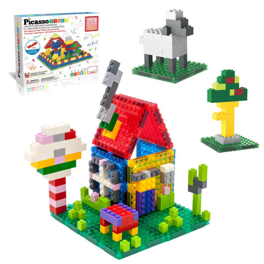 PicassoTiles magnetic brick tiles 259pcs enable open-ended construction for creative play.