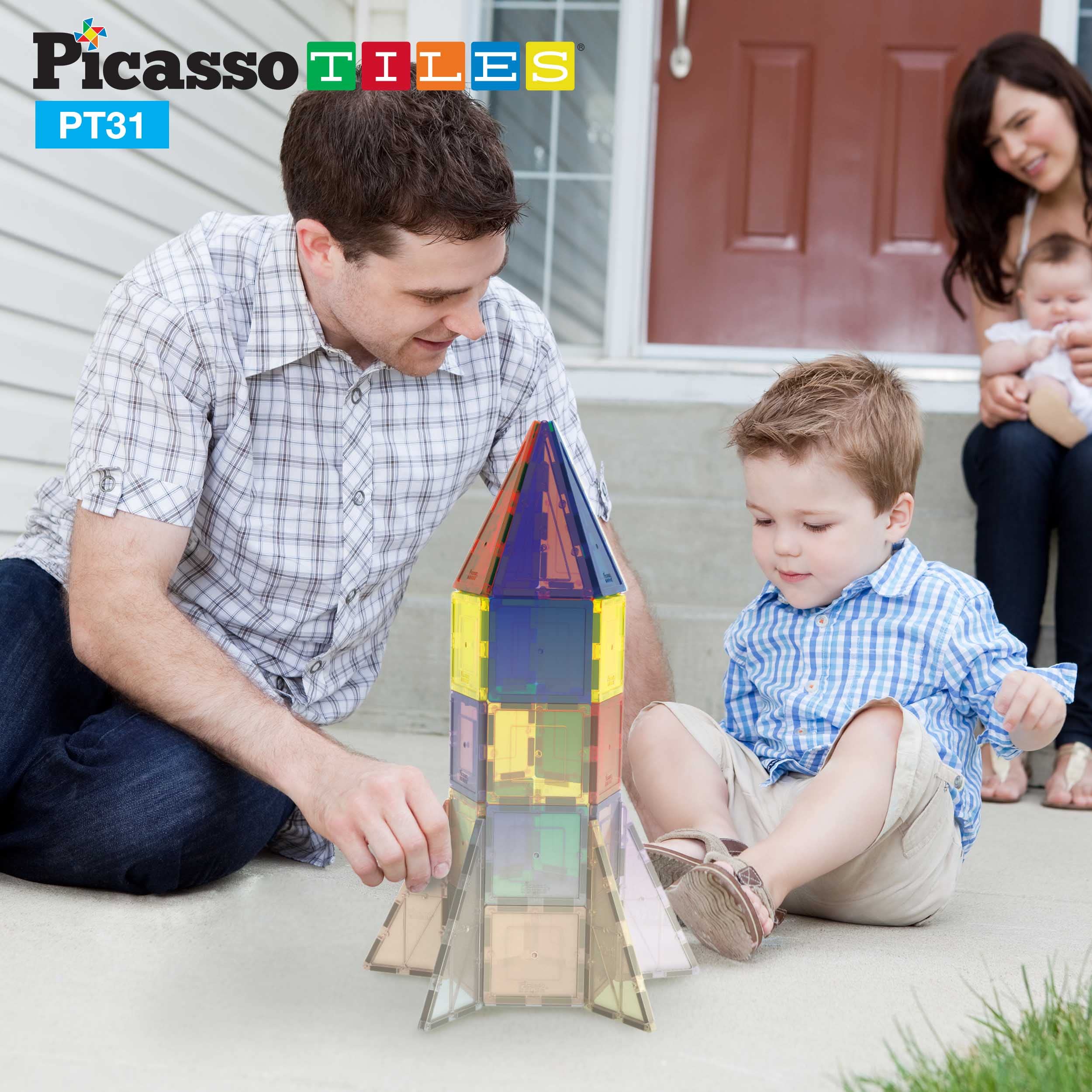 PicassoTiles magnetic building tiles in a creative modular construction setup