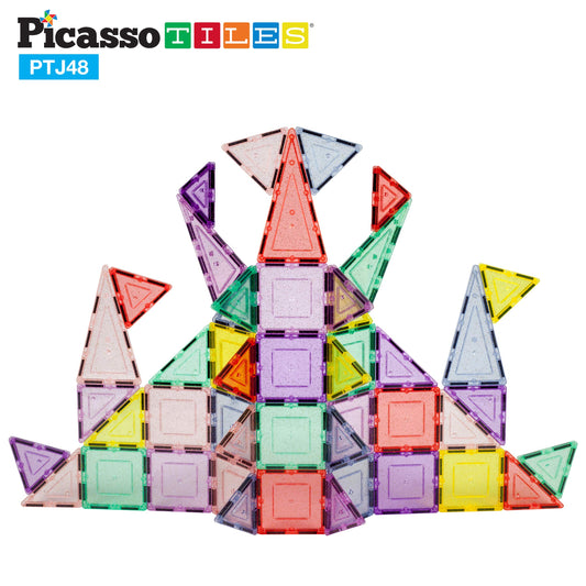 PicassoTiles magnetic building tiles connect securely for creative constructions.