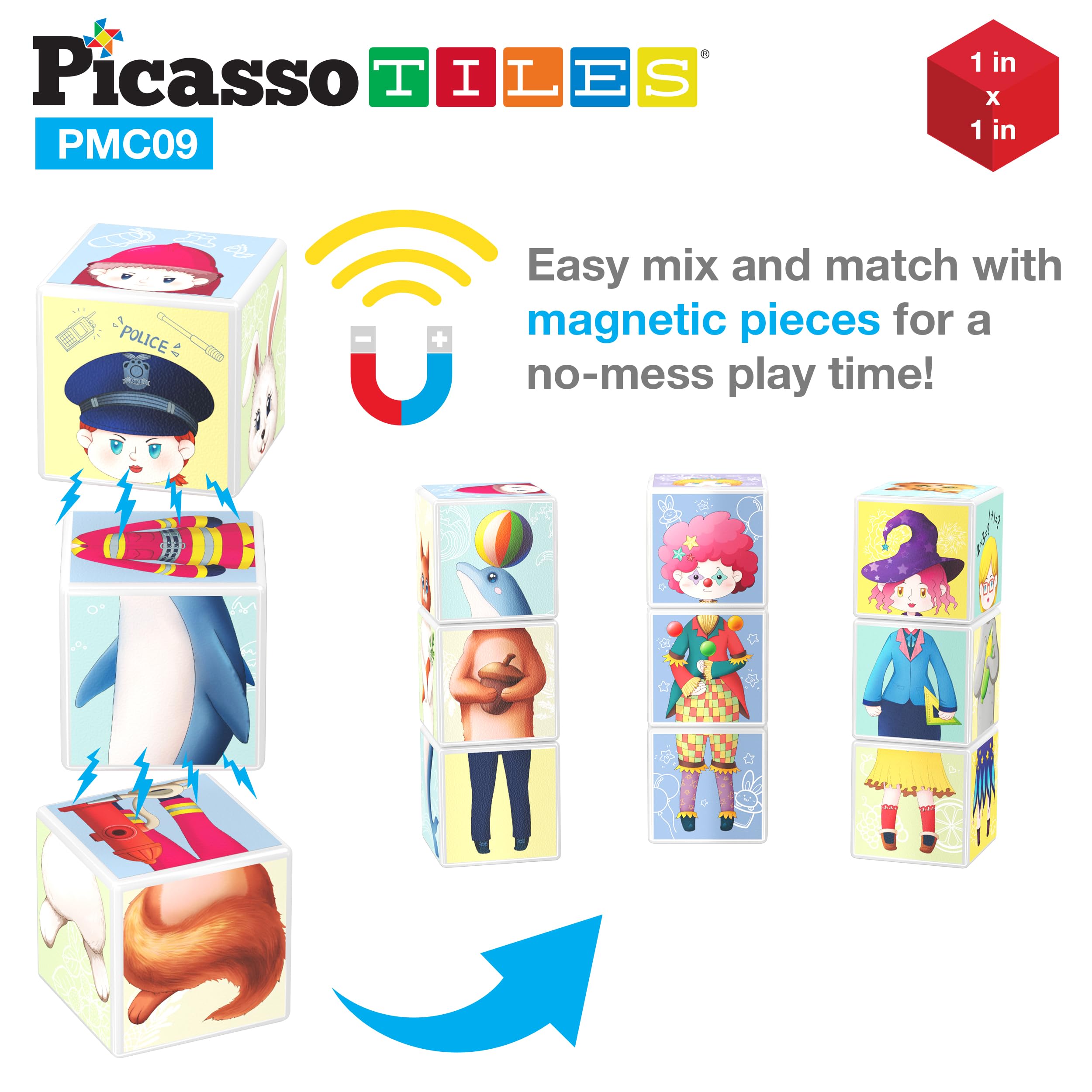 PicassoTiles Magnetic Expression creative-building setup enables 2D and 3D design play.
