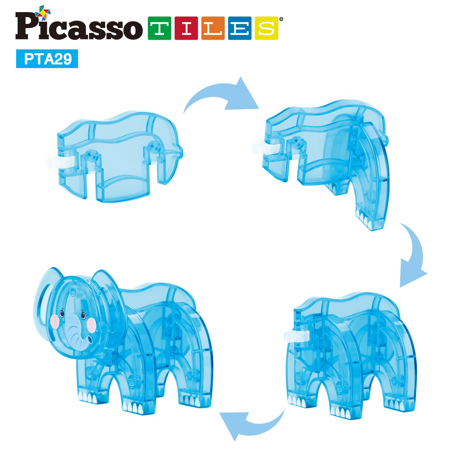 PicassoTiles magnetic feet secure figures for stable stacking and play.