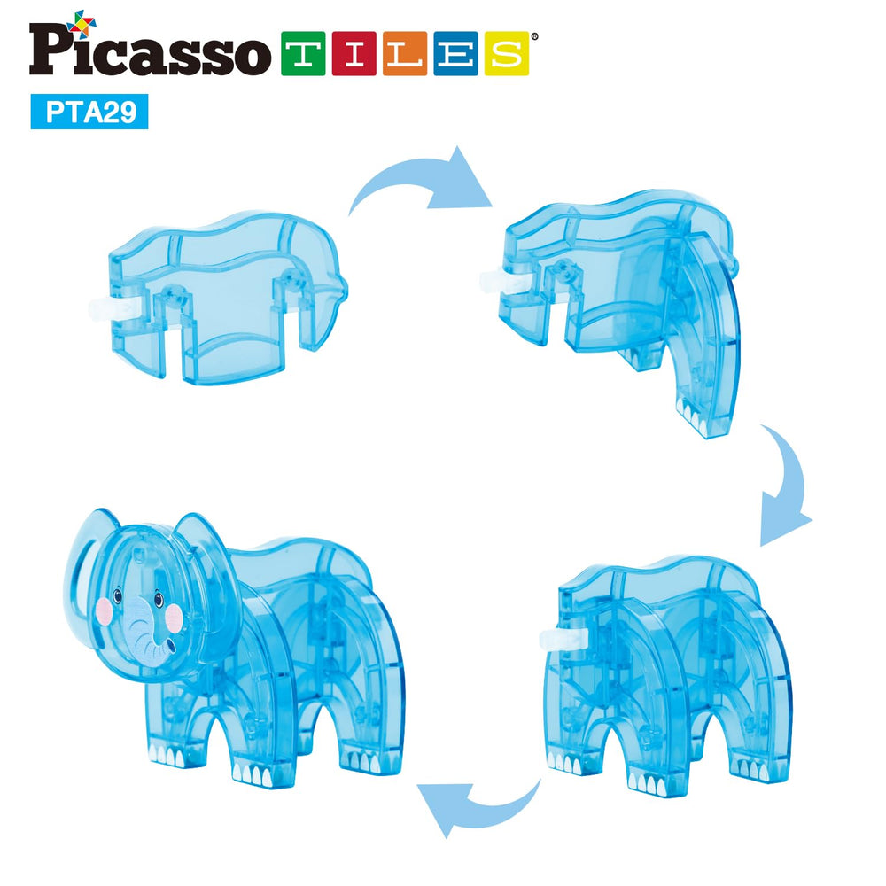 PicassoTiles magnetic feet secure figures for stable stacking and play.