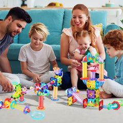 PicassoTiles magnetic tiles marble track pieces enable creative pathways.