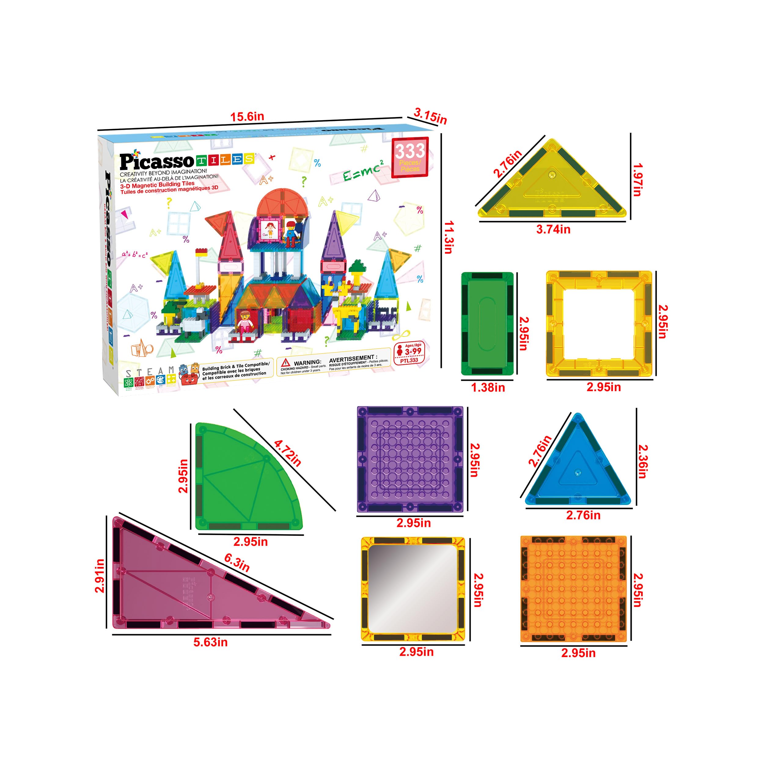 PicassoTiles 50 magnetic tiles in various shapes for creative cityscapes