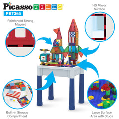 PicassoTiles magnetic tiles and bricks playtable enabling versatile building play.