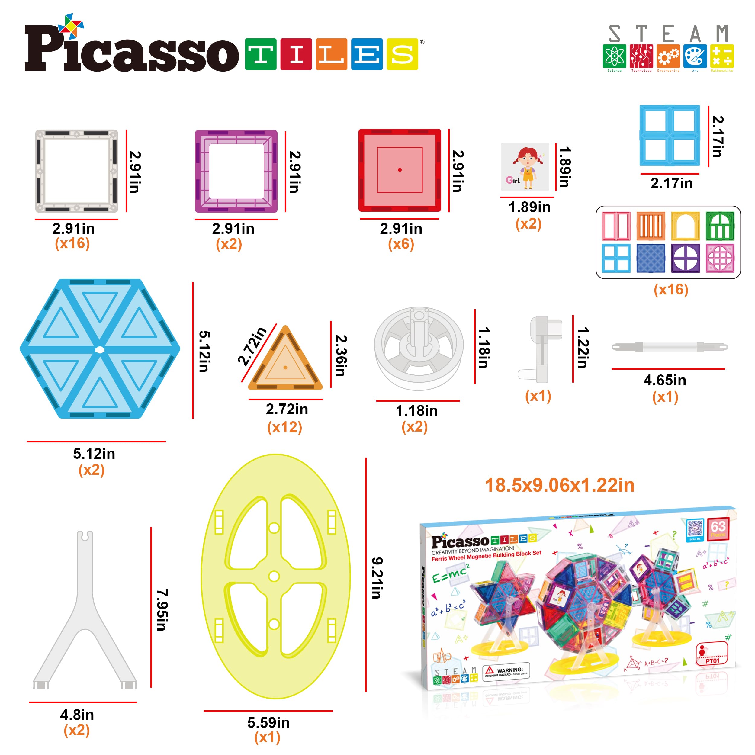 PicassoTiles magnetic tiles in bright colors promote engaging builds and imaginative problem solving.