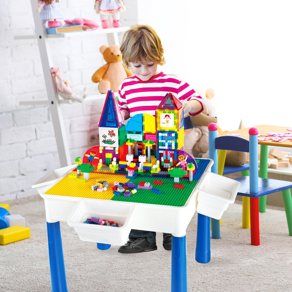 Close-up of colorful PicassoTiles magnetic tiles and bricks for creative builds.