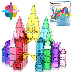 PicassoTiles colorful magnetic tiles for creative play and STEM learning.