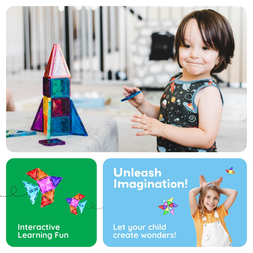PicassoTiles magnetic tiles for kid tower design anywhere