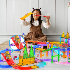PicassoTiles magnetic tiles ramps close-up highlights strong magnets for quick builds.