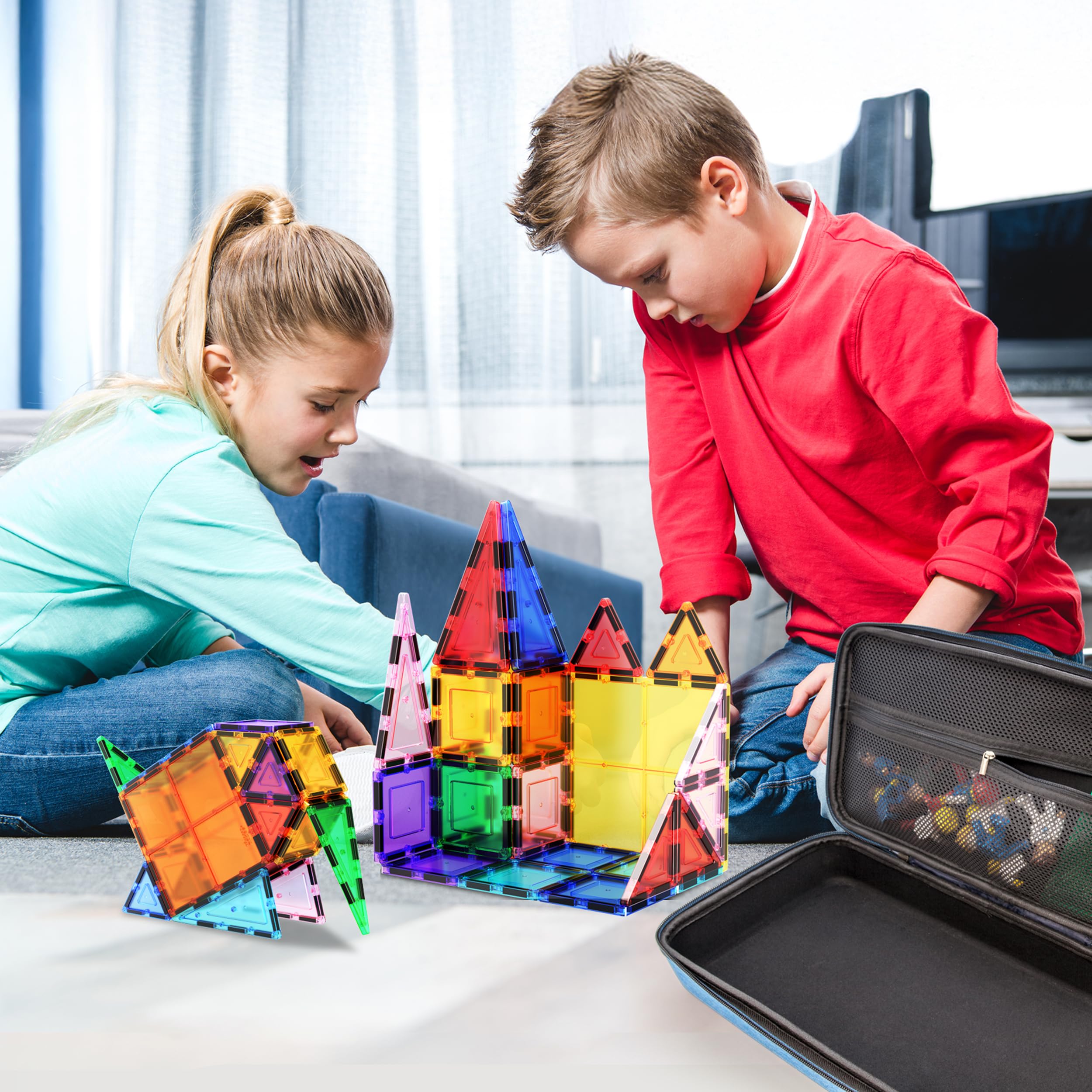 PicassoTiles magnetic tiles set with durable pieces for colorful builds