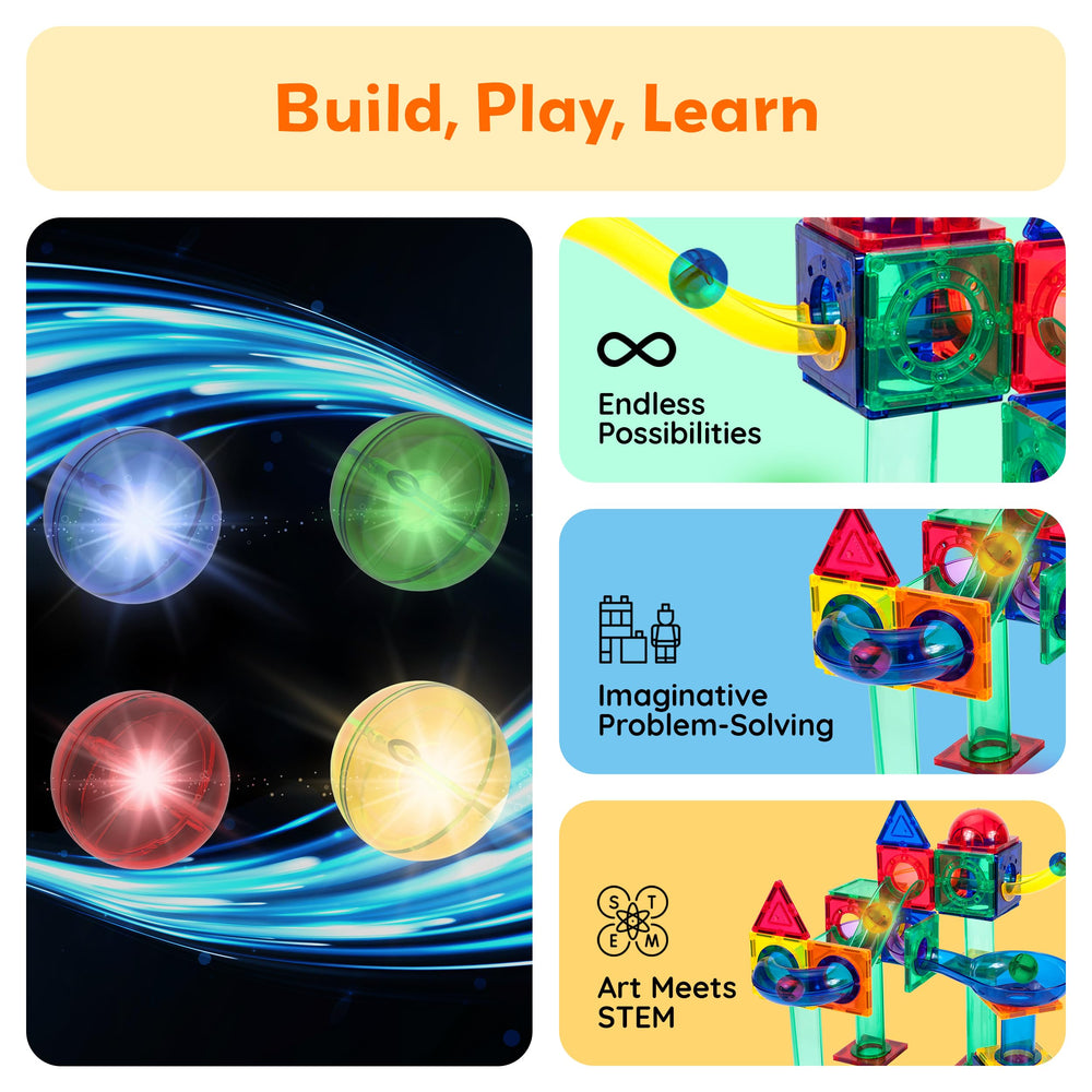 PicassoTiles magnetic tiles support spatial reasoning during builds.