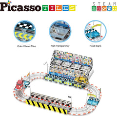 PicassoTiles magnets keep tracks secure during dynamic racing.