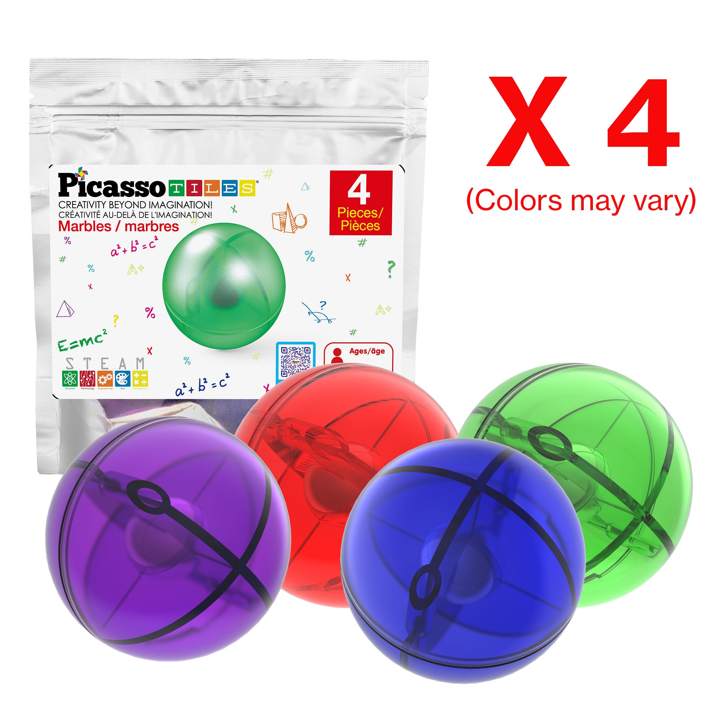 PicassoTiles bright marbles rolling through the track sparks color discrimination and motor skills.