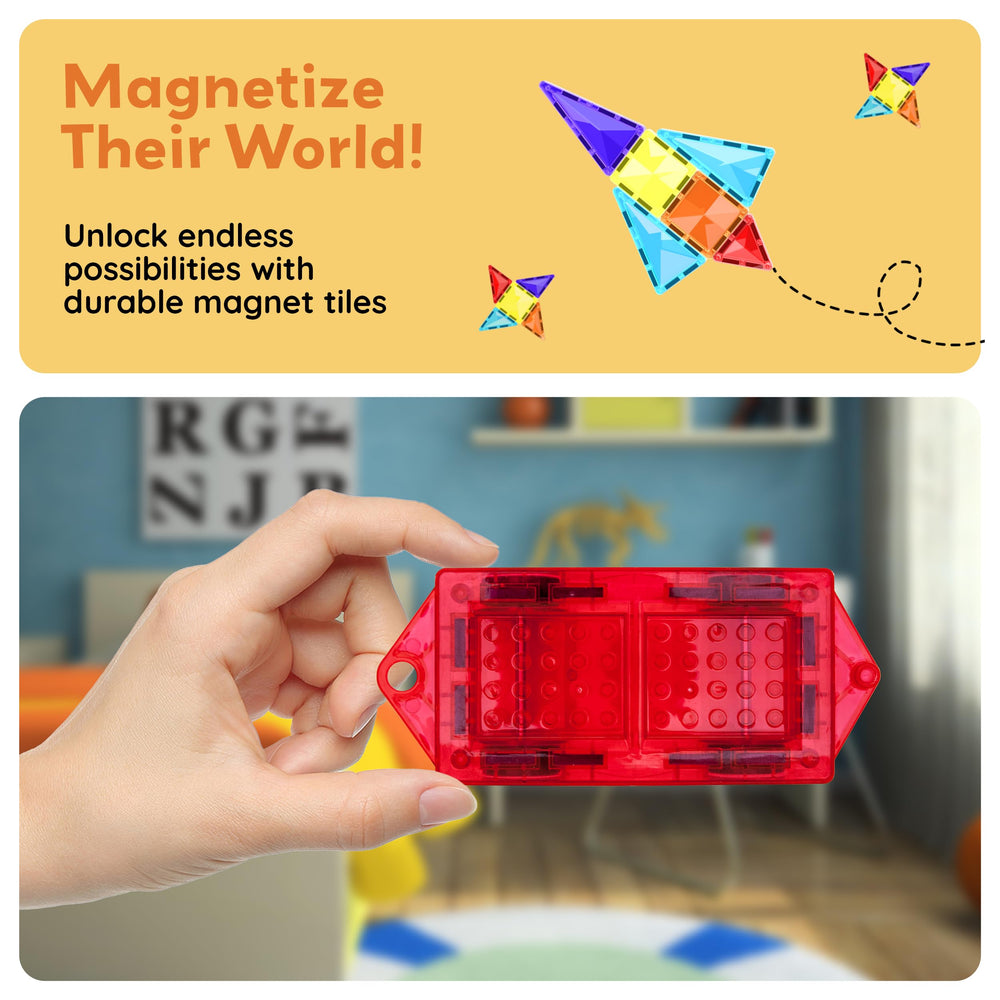 PicassoTiles mini diamond car dimensions highlighted for precise stacking and play.