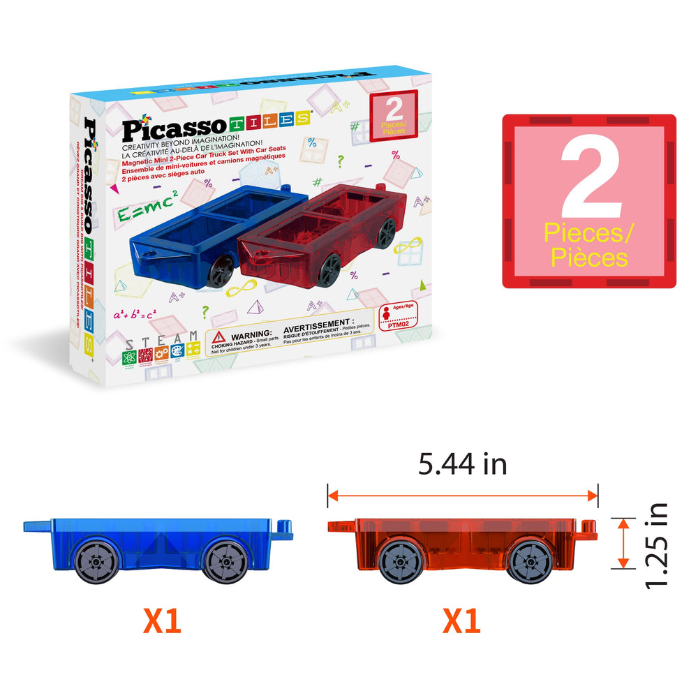 PicassoTiles mini diamond car red side view, easy middle brick integration for creativity.
