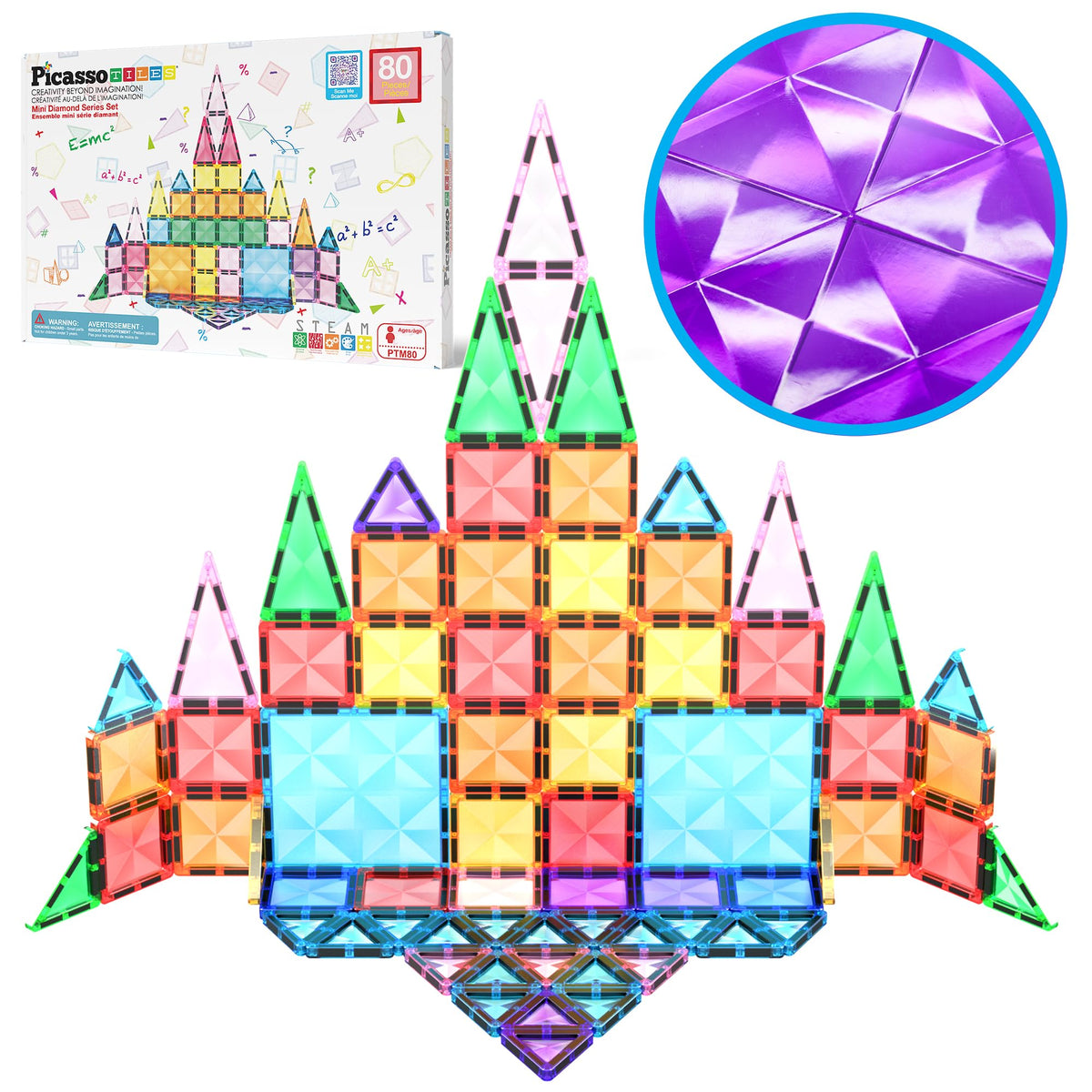 PicassoTiles mini travel 80pc tile close-up for on-the-go creative building.