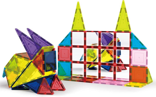 PicassoTiles mirror magnetic building tiles show reflections for enhanced play