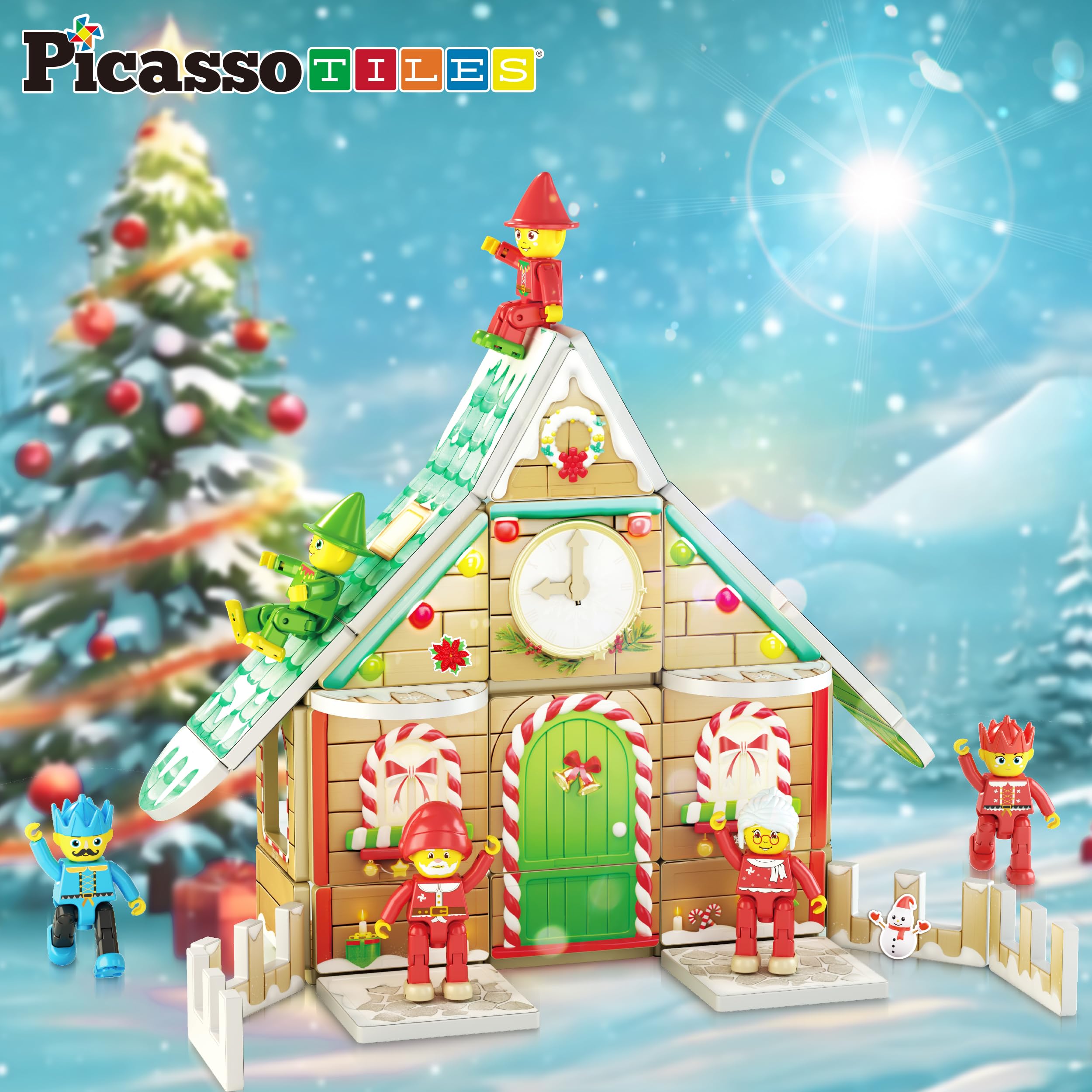 PicassoTiles Mrs. Claus figure supports cooperative play and narrative creation.