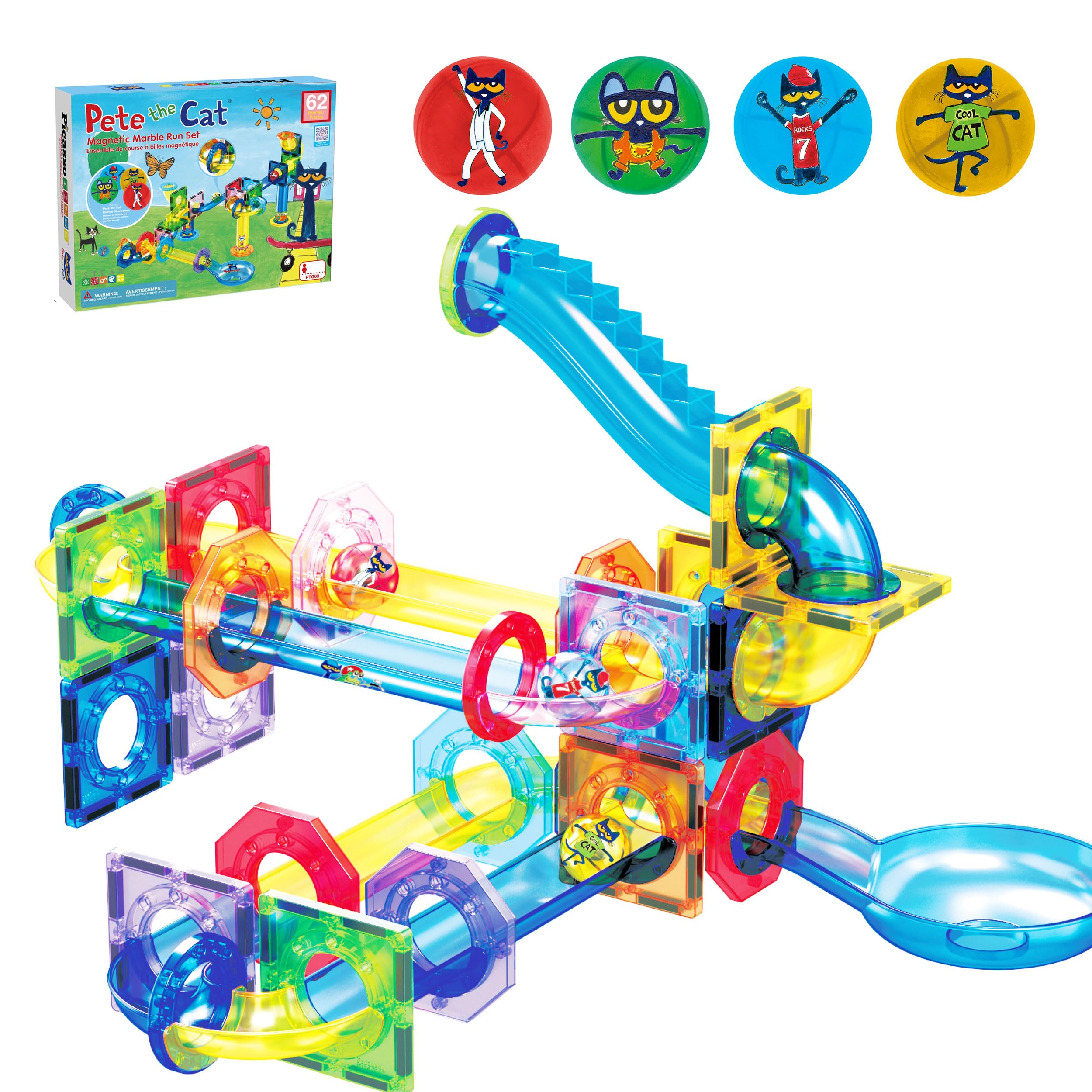 PicassoTiles Pete the Cat marble tubes for hands-on STEM play