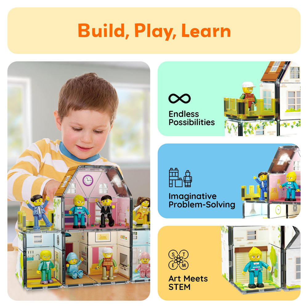 PicassoTiles poseable figures inviting cooperative play and social skills.