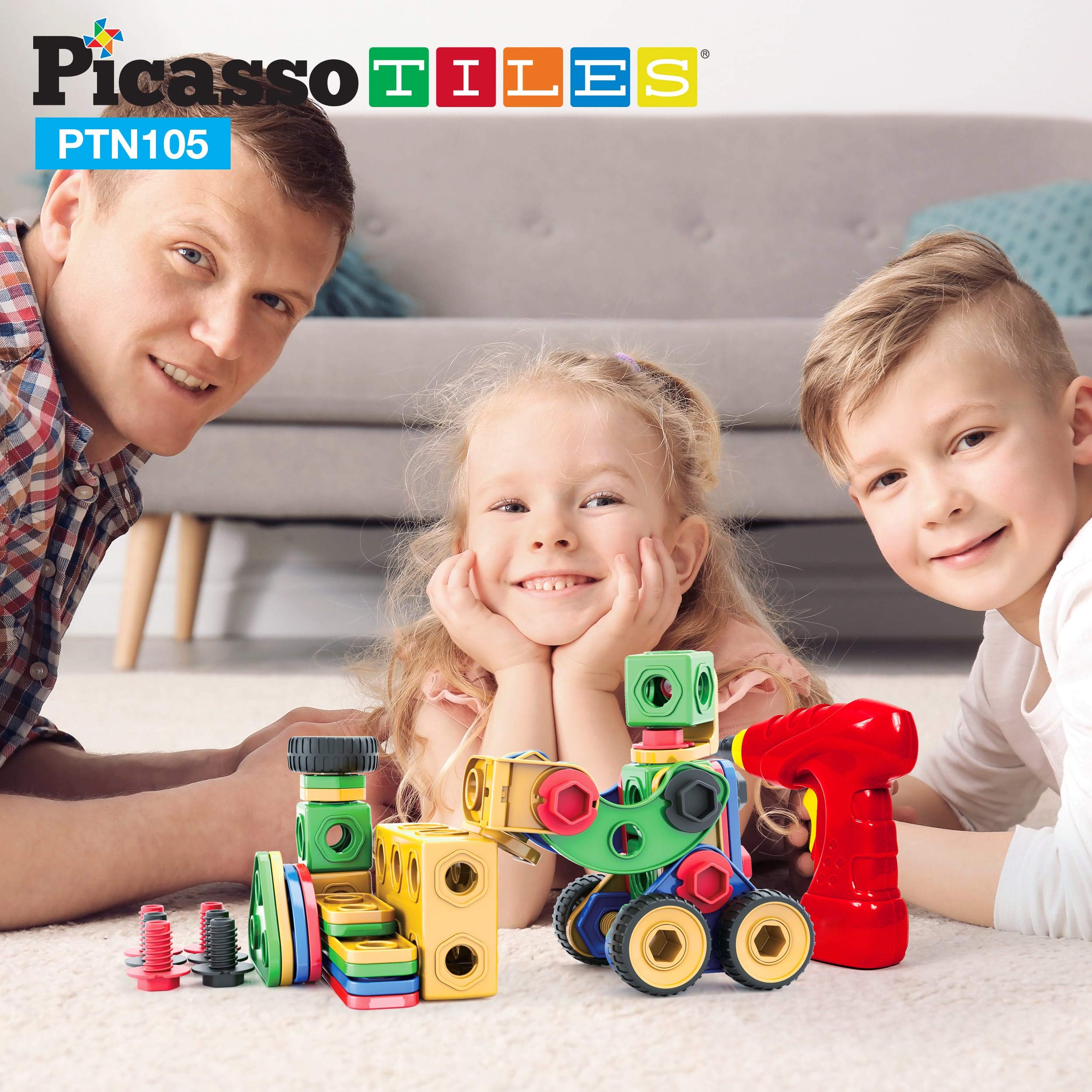 PicassoTiles power drill and toolkit enable hands-on, engaging construction.
