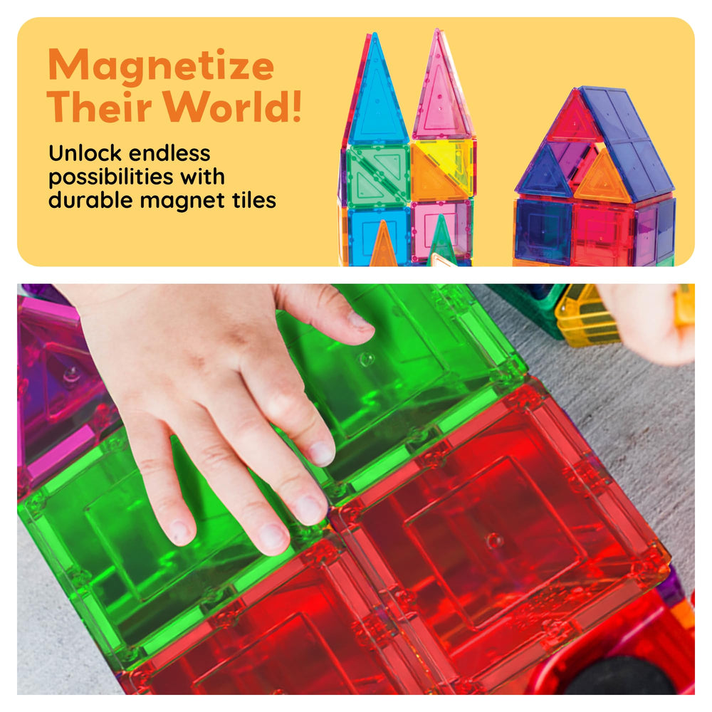 Preschool-friendly PicassoTiles play promoting imaginative scenarios and role-play.