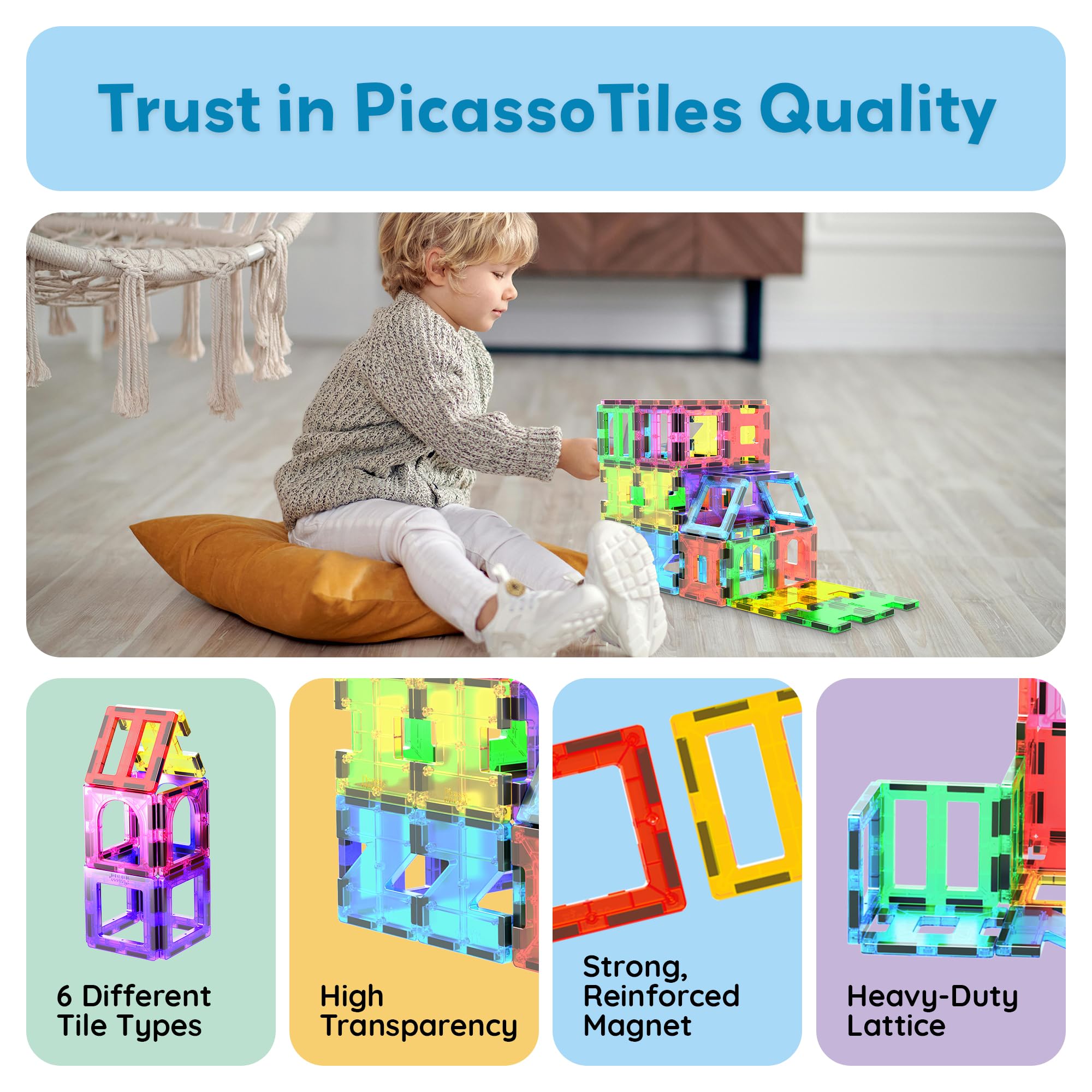 PicassoTiles PT42 magnets in action enabling balance and alignment