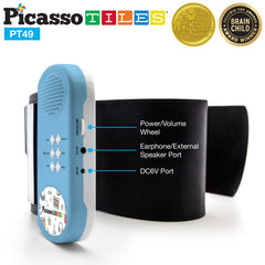 PicassoTiles PT49 blue built-in speaker ready for immediate sound.