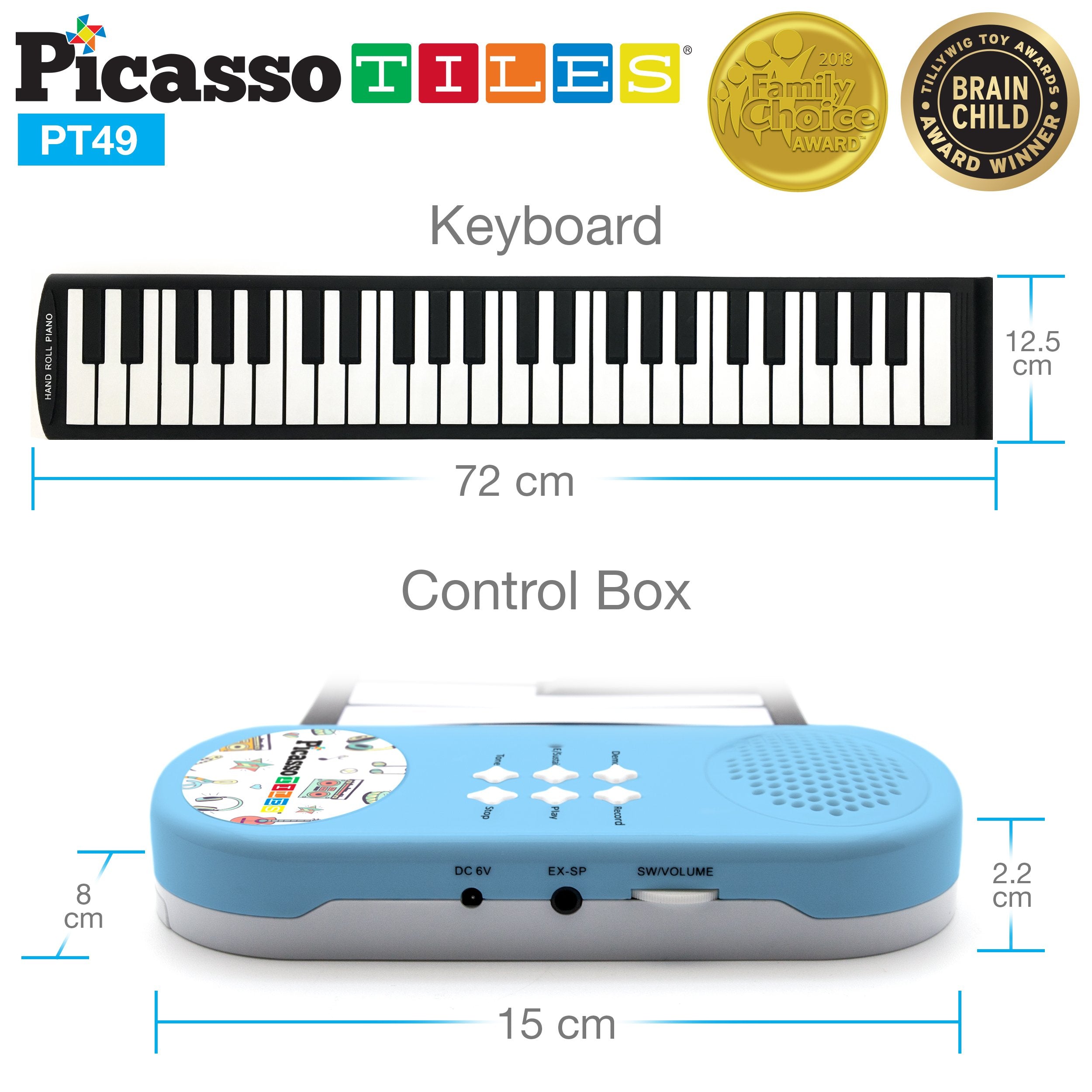 PicassoTiles PT49 blue power option via USB or batteries for flexible use.