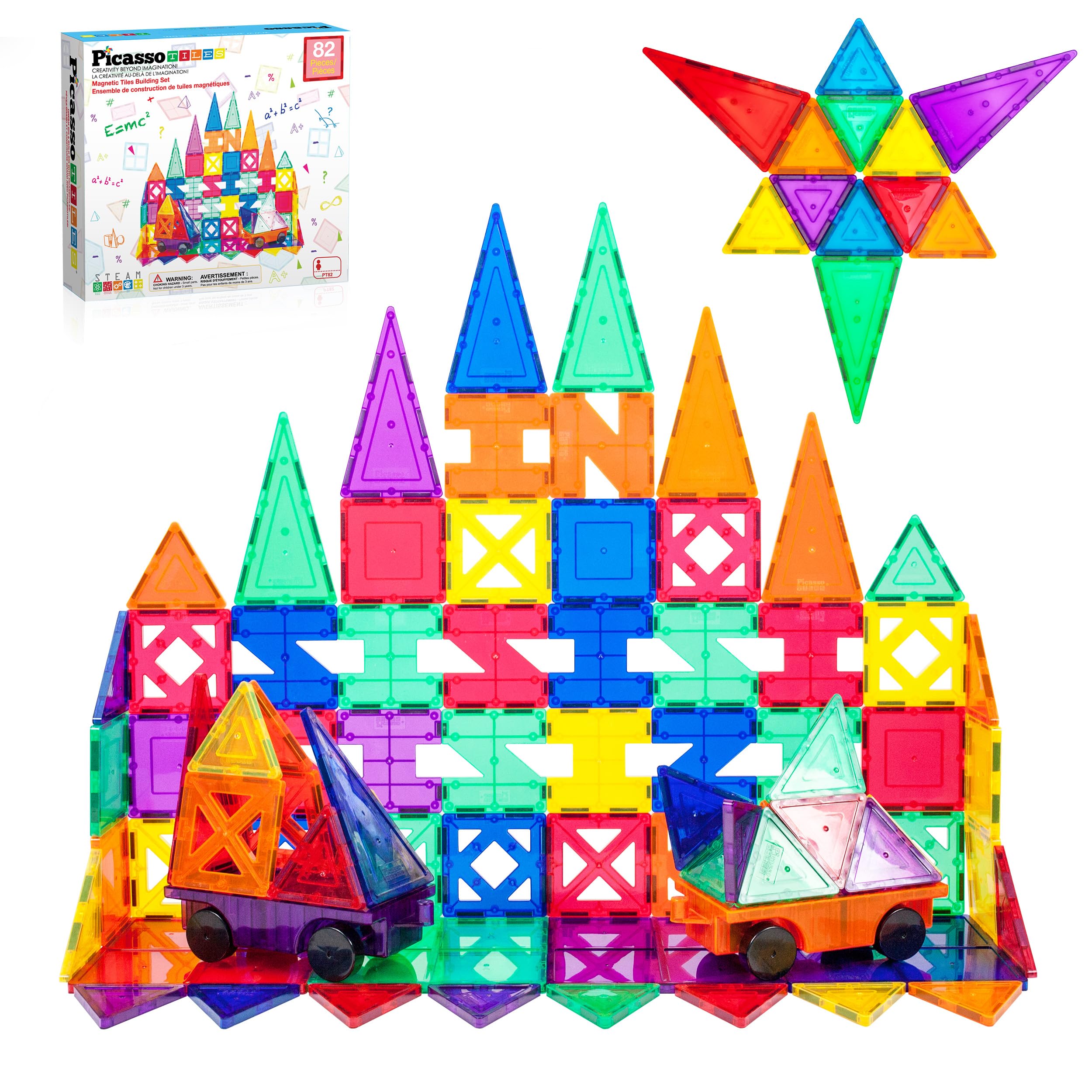 PicassoTiles PT82 82-piece set displayed for open-ended creative play.
