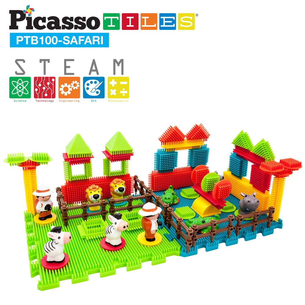PicassoTiles PTB100 safari figures spark imaginative storytelling during play.