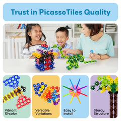 PicassoTiles durable plastic discs for long-lasting play sessions.