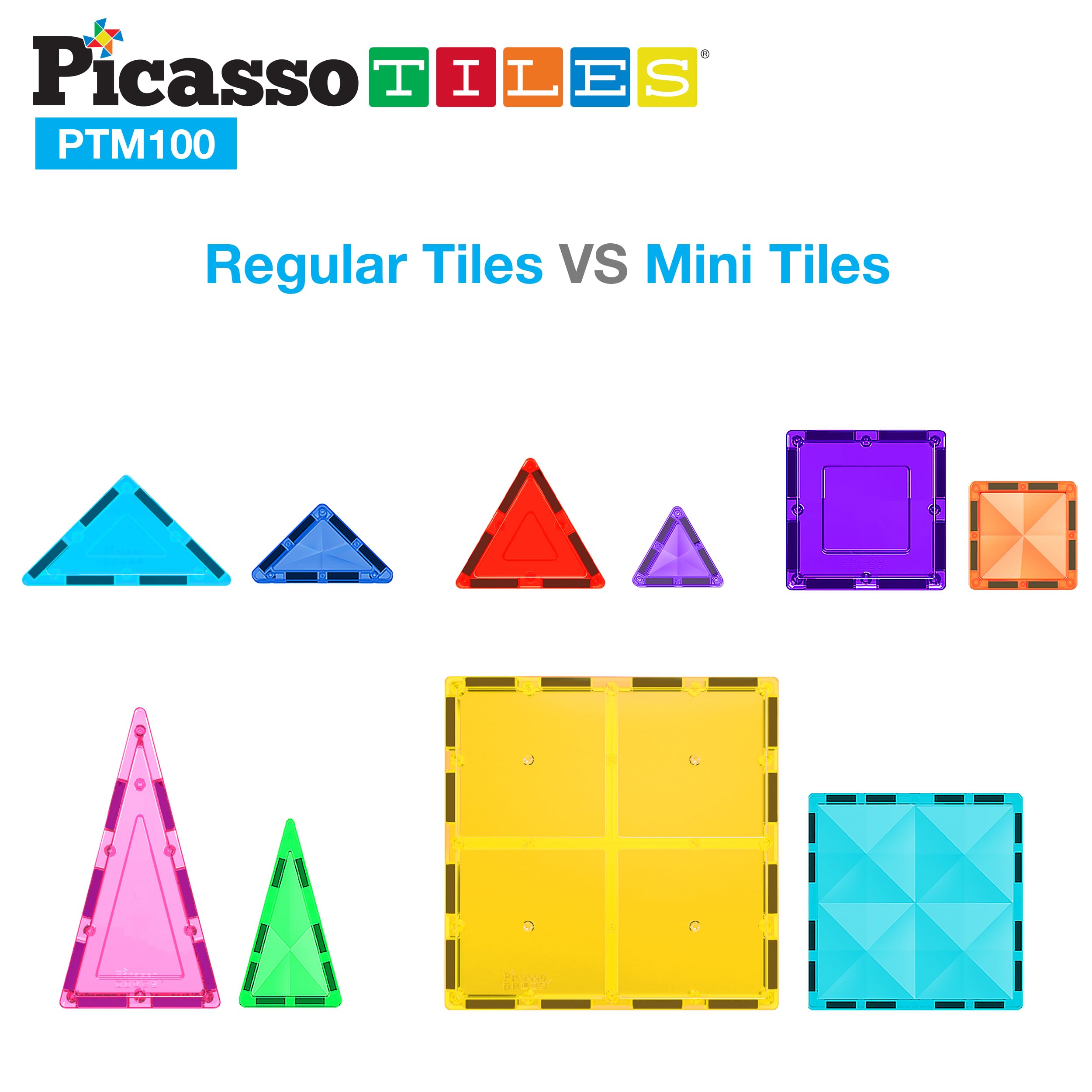 PicassoTiles PTM100 magnetic tiles support open-ended STEM play