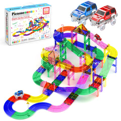 PicassoTiles PTR100 magnetic race track tiles enabling multi level 3D builds.