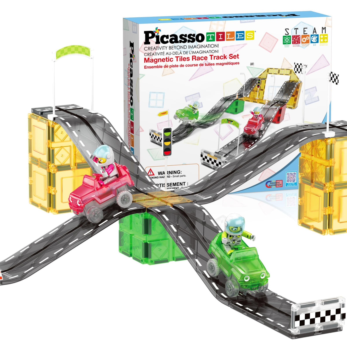 PicassoTiles race car track setup encourages hands-on creativity and teamwork.