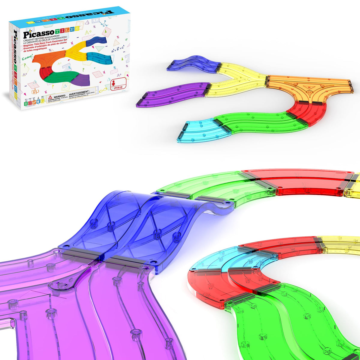 PicassoTiles race track add-on with a 2-way split for varied lanes and play