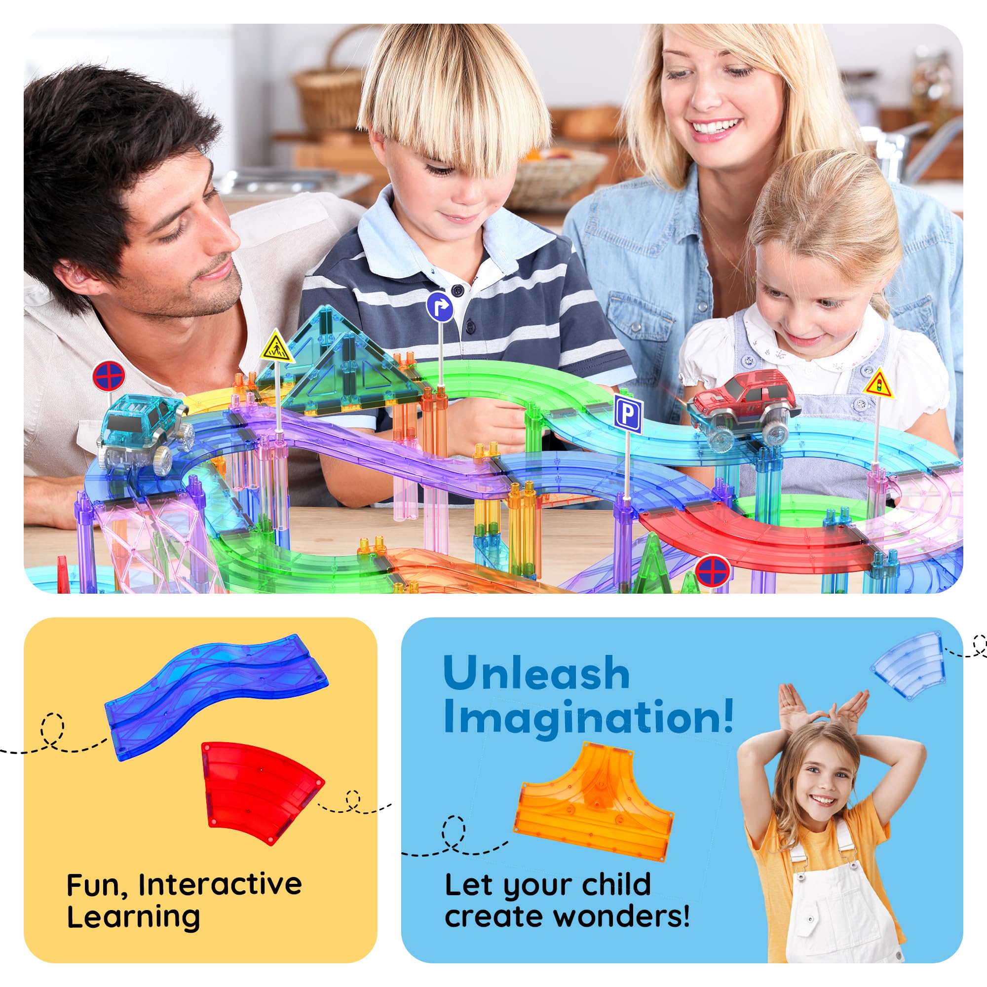 PicassoTiles race track add-on curve piece builds continuous, looping track