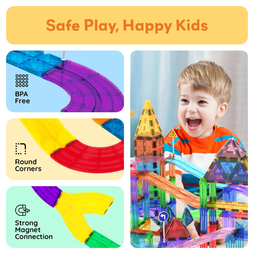 PicassoTiles race track add-on magnets secure tiles for strong connections