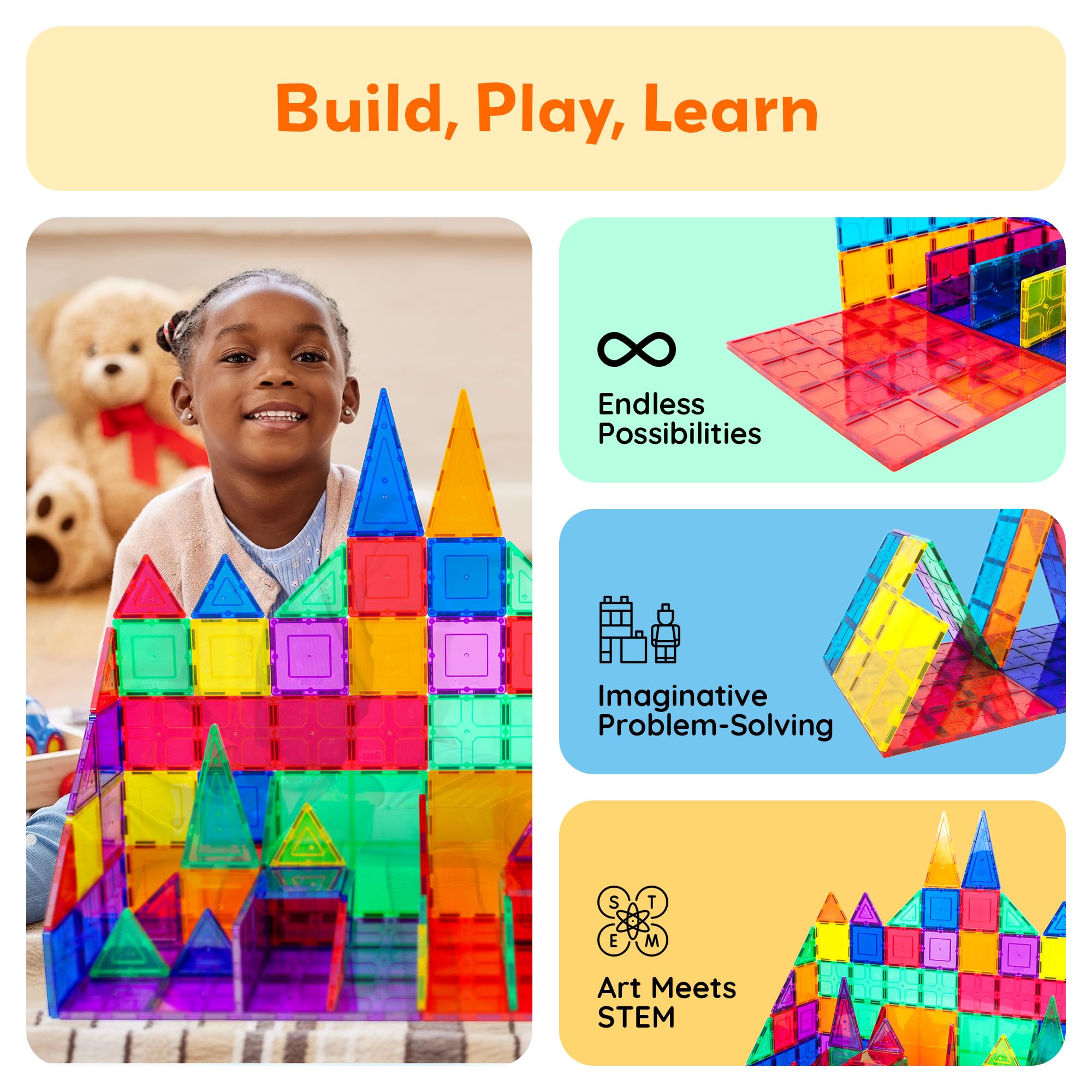 PicassoTiles out-of-box-use lets kids build instantly without prep.